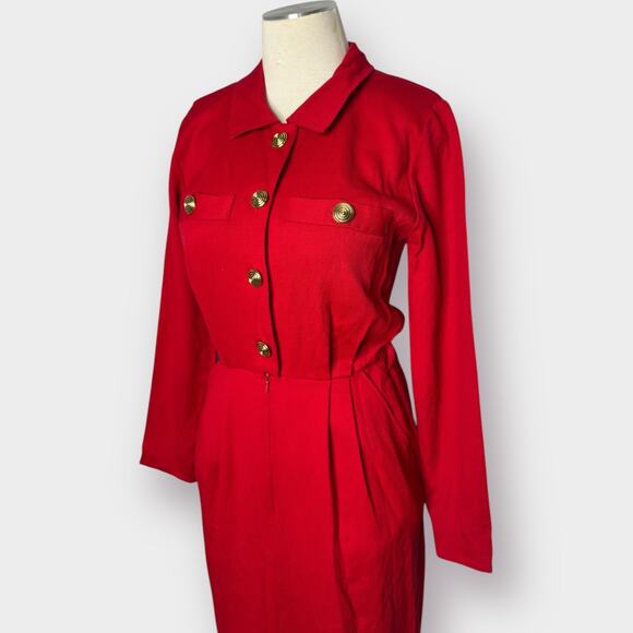 80s Jaeger Red Wool Dress - Picture 2 of 6